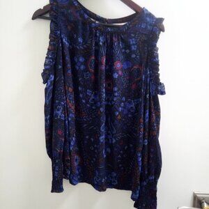 Loft, Cold Shoulder, Ruffled Long Sleeved Ladies Top